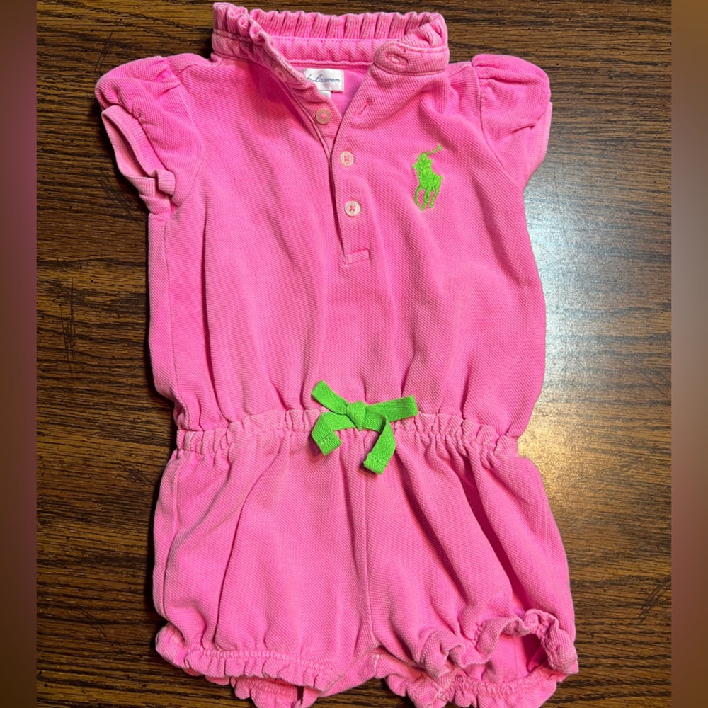 Ralph Lauren polo girls pink and green romper outfit 9 months B1G1 50% off
